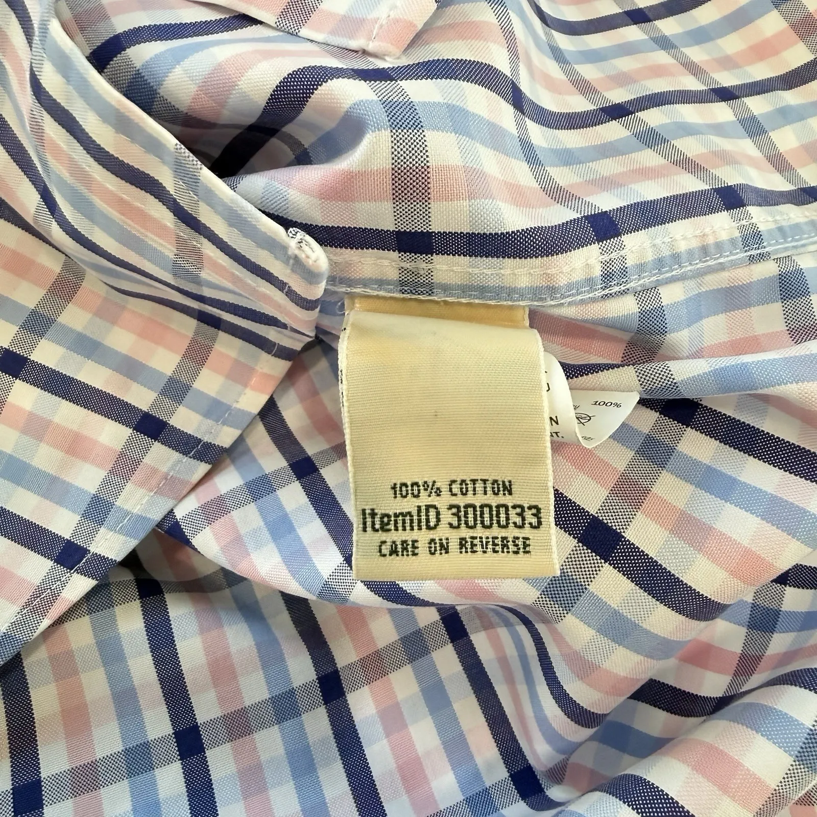 LL Bean Pink Blue Plaid Wrinkle Free Pinpoint Oxford Button Shirt LARGE PETITE Size undefined - Image 10