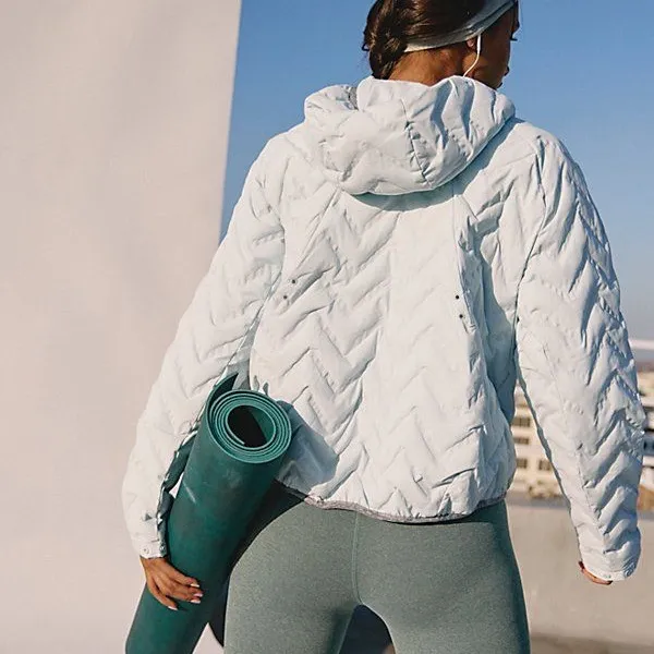 Free People Gettin Lost Light Blue Arctic Snow Puffer Jacket Medium - Image 3