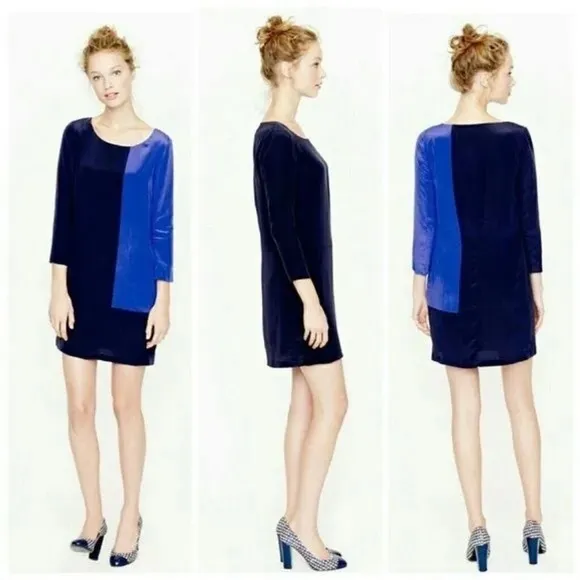 J. CREW Jules Dress Shift Silk Colorblock Navy 0 - Image 2