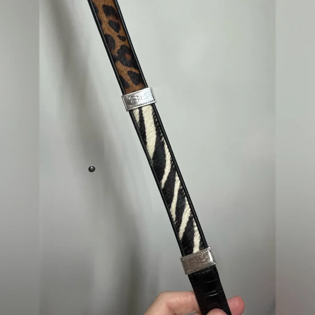 BRIGHTON LEATHER ANIMAL PRINT COW HAIR SILVER BUCKLE BELT SIZE 32 - Image 8