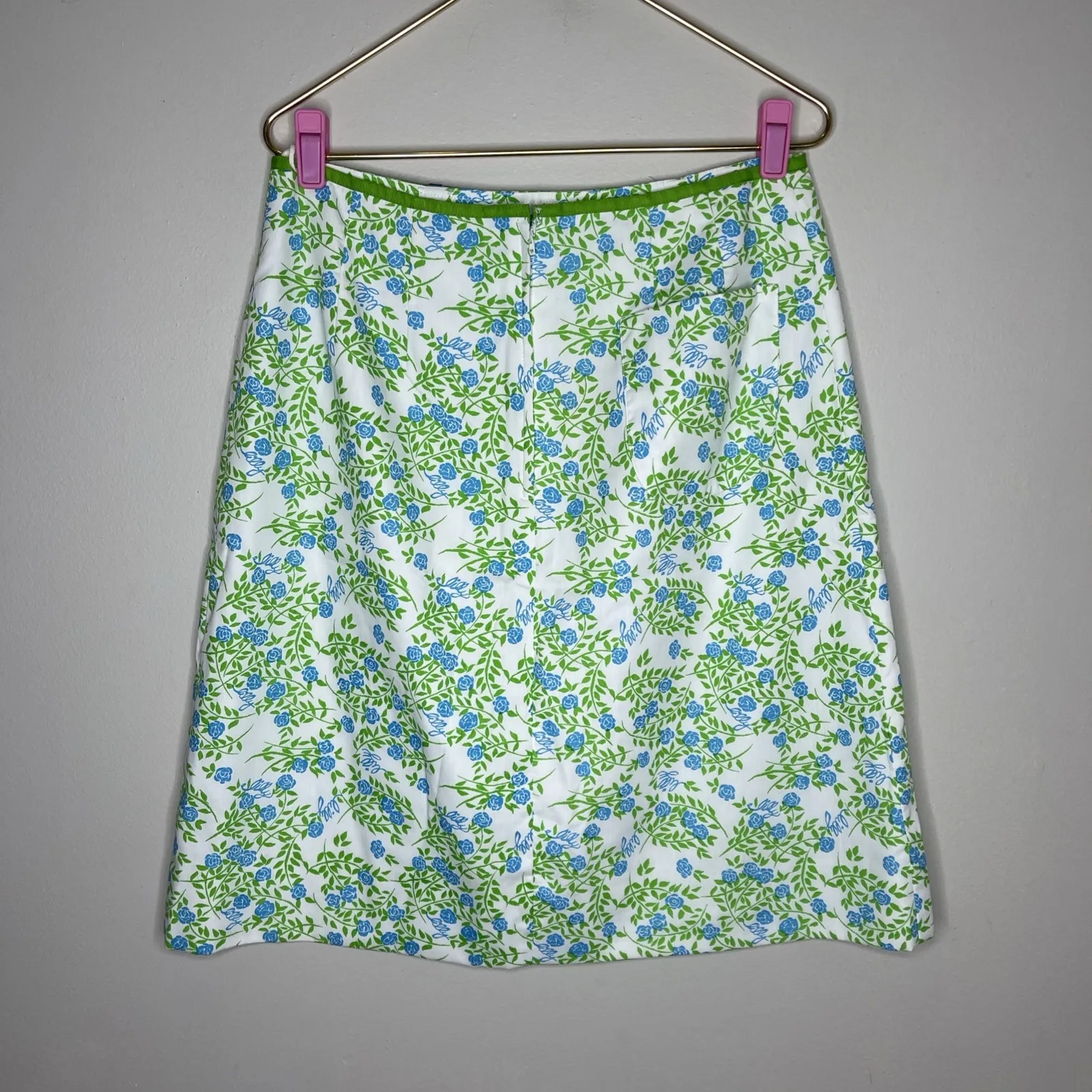 Vintage 1970s The‎ Lilly Pulitzer Green Blue Floral Polyester Cotton Skirt Sz 16 - Image 5