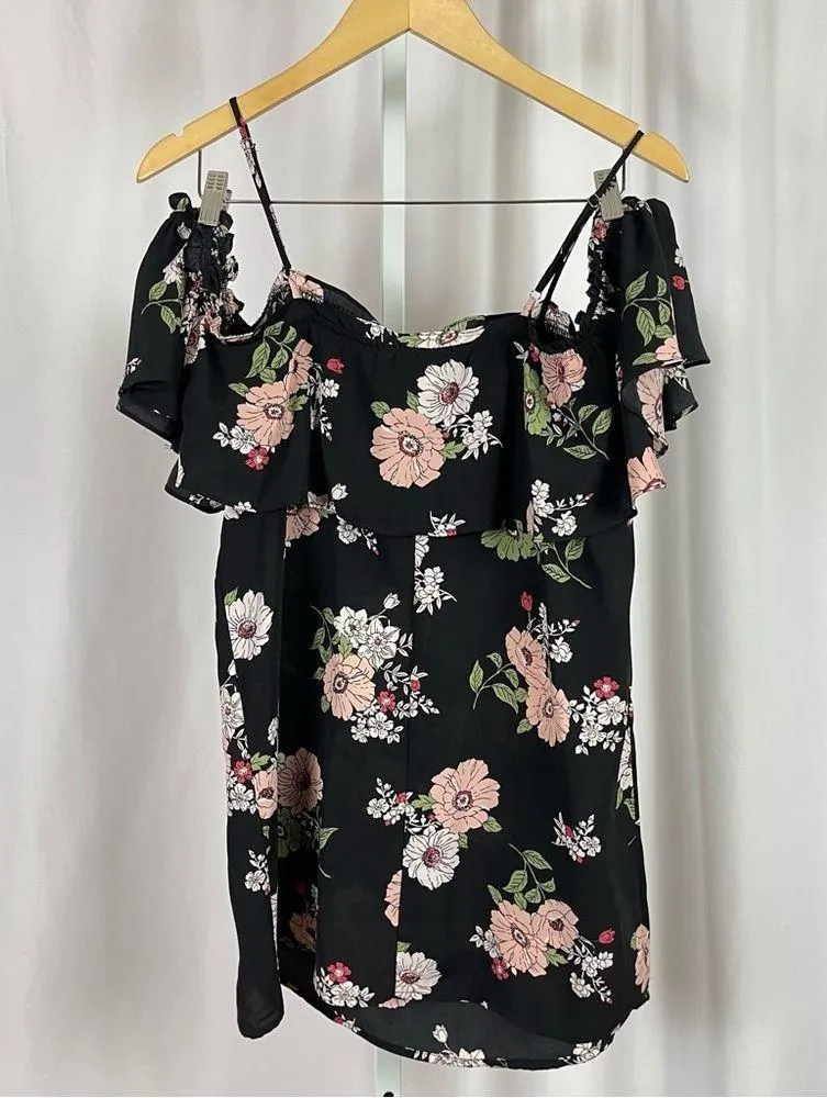 Forever 21 Small Cold Shoulder Off Shoulder Boho Floral Tunic Top Flowy Retro - Image 2