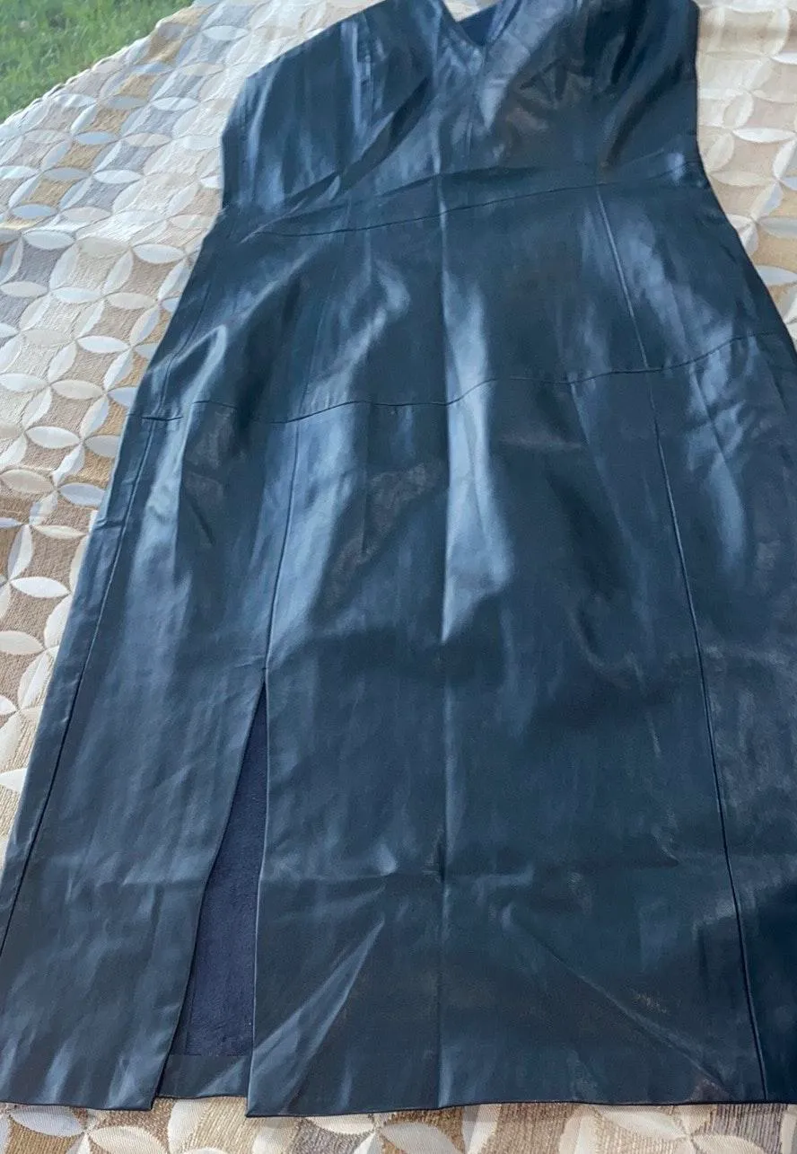 ZARA Sleeveless Black Leather Dress w/ Zipper - Image 7