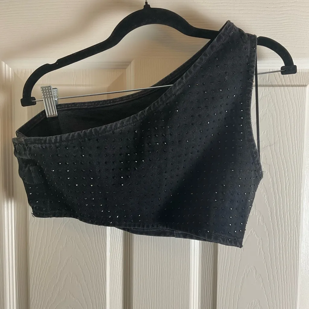 Zara Denim Crop Top With Rhinestones size medium - Image 7