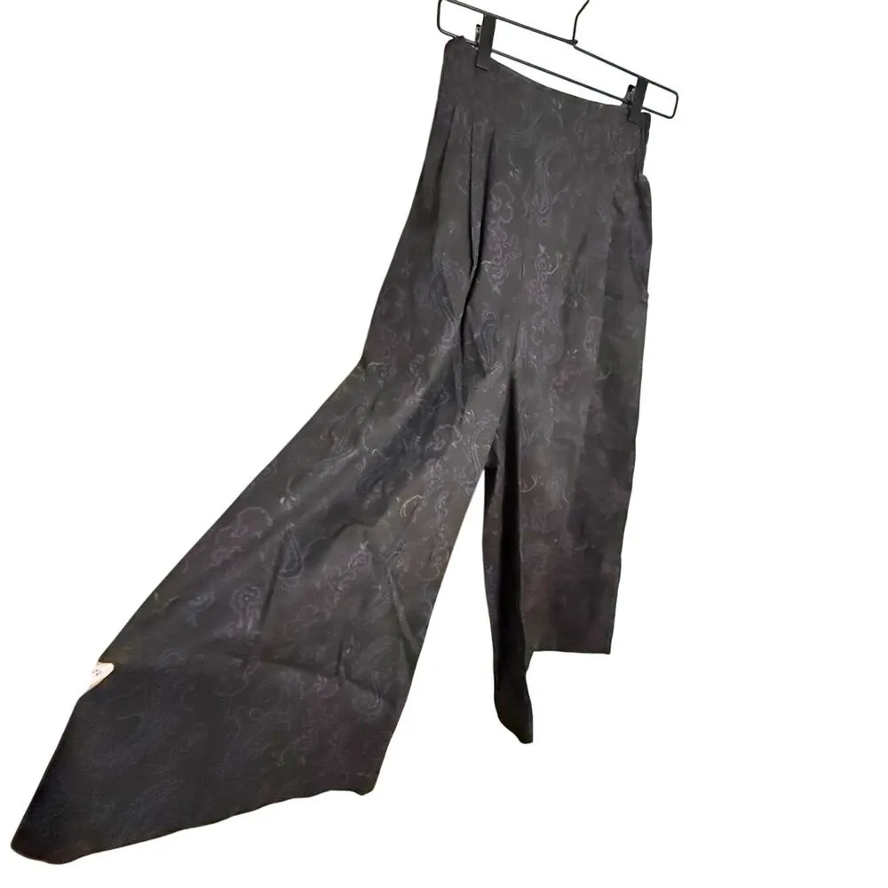 Vintage Ollie Pull On Wide Leg Pants High Rise Brocade Paisley Print Black Small - Image 2