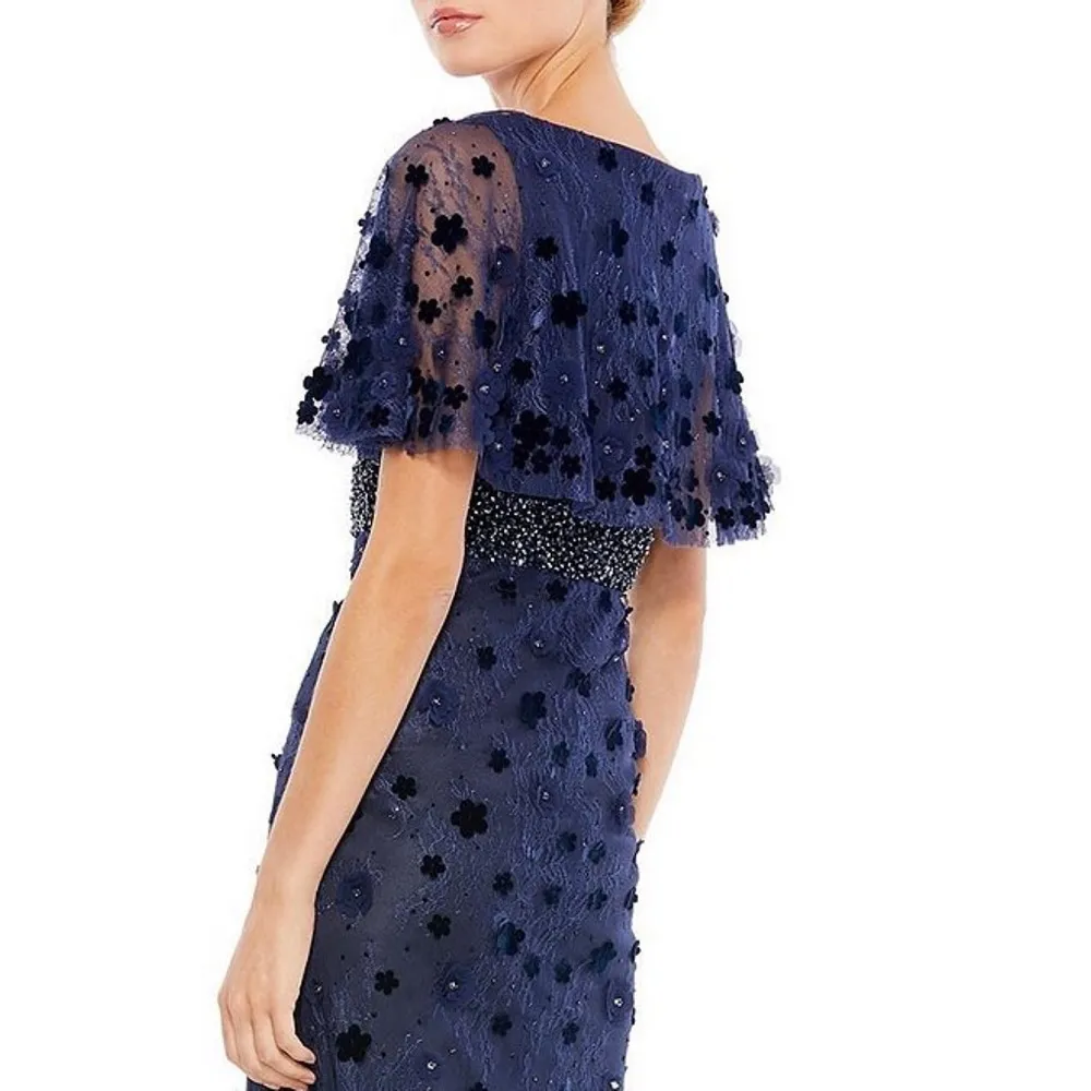 Mac Duggal 67712 Floral Applique Flutter Sleeve Beaded Waist Gown - Image 4