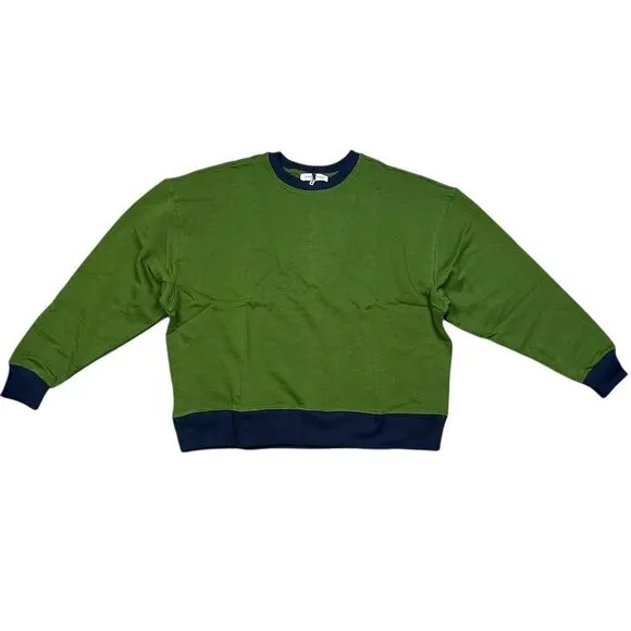 NWT WeWoreWhat Women's Crewneck Sweatshirt Small Colorblock Hunter Green Navy‎ - Image 2