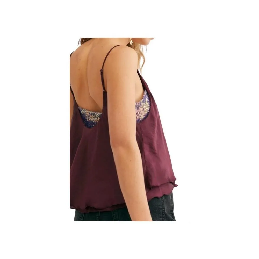 Free People Top Womens XS Purple Adjustable Layered Sequins Party Festival - Image 2