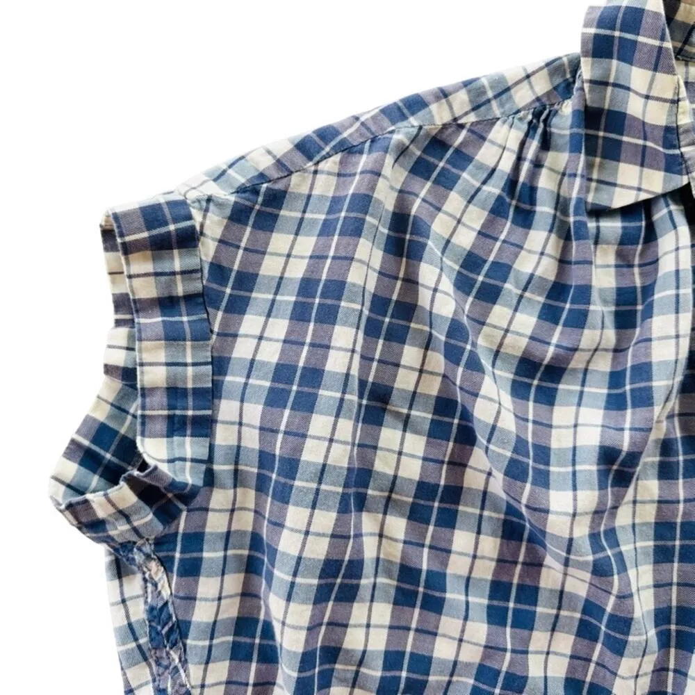 Madewell Central Open-Back Top Size Small Gingham Plaid Blue White - Image 5