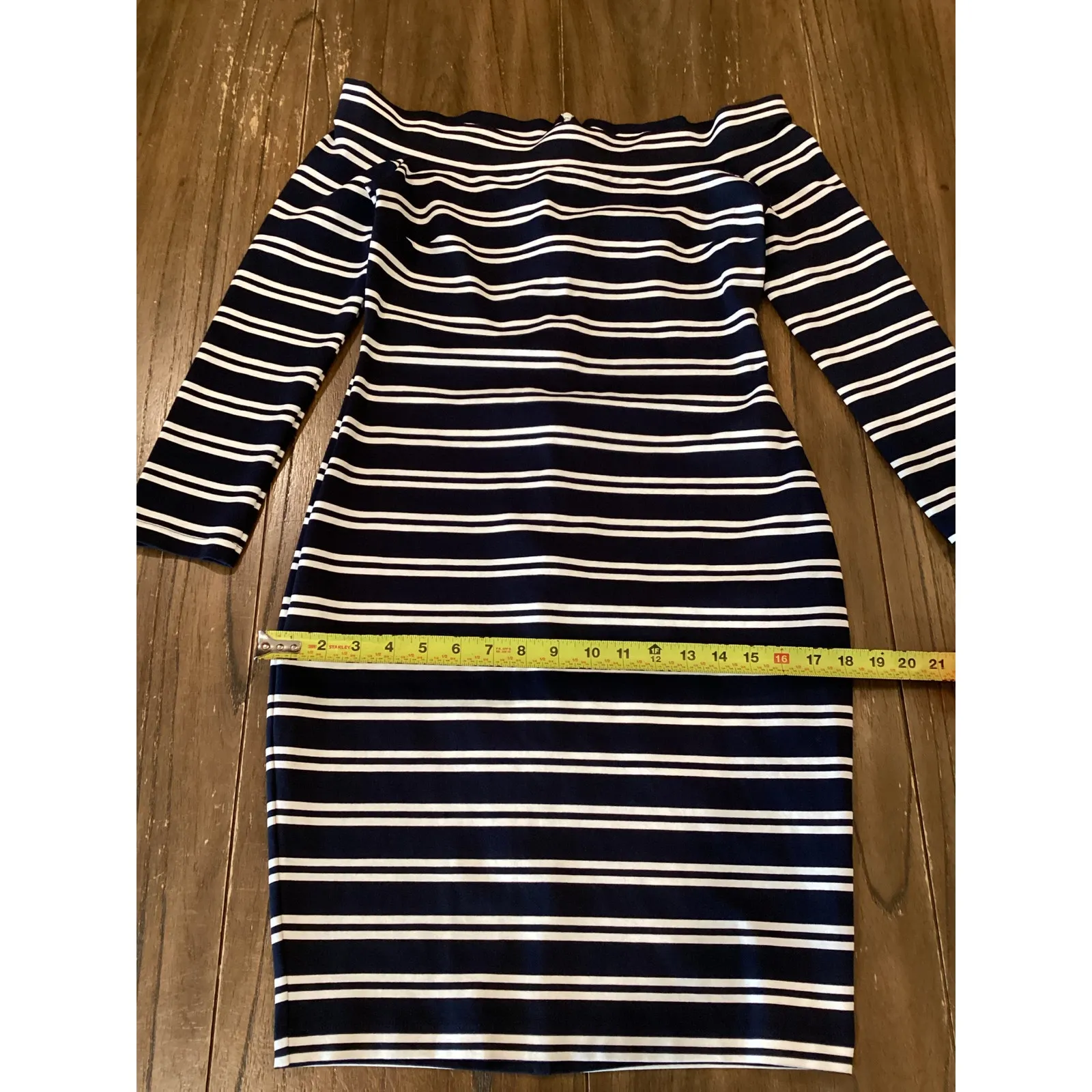 Bec & Bridge Ahoy Long Sleeve Off the Shoulder Midi Dress in Ink Stripe Size 8 - Image 8