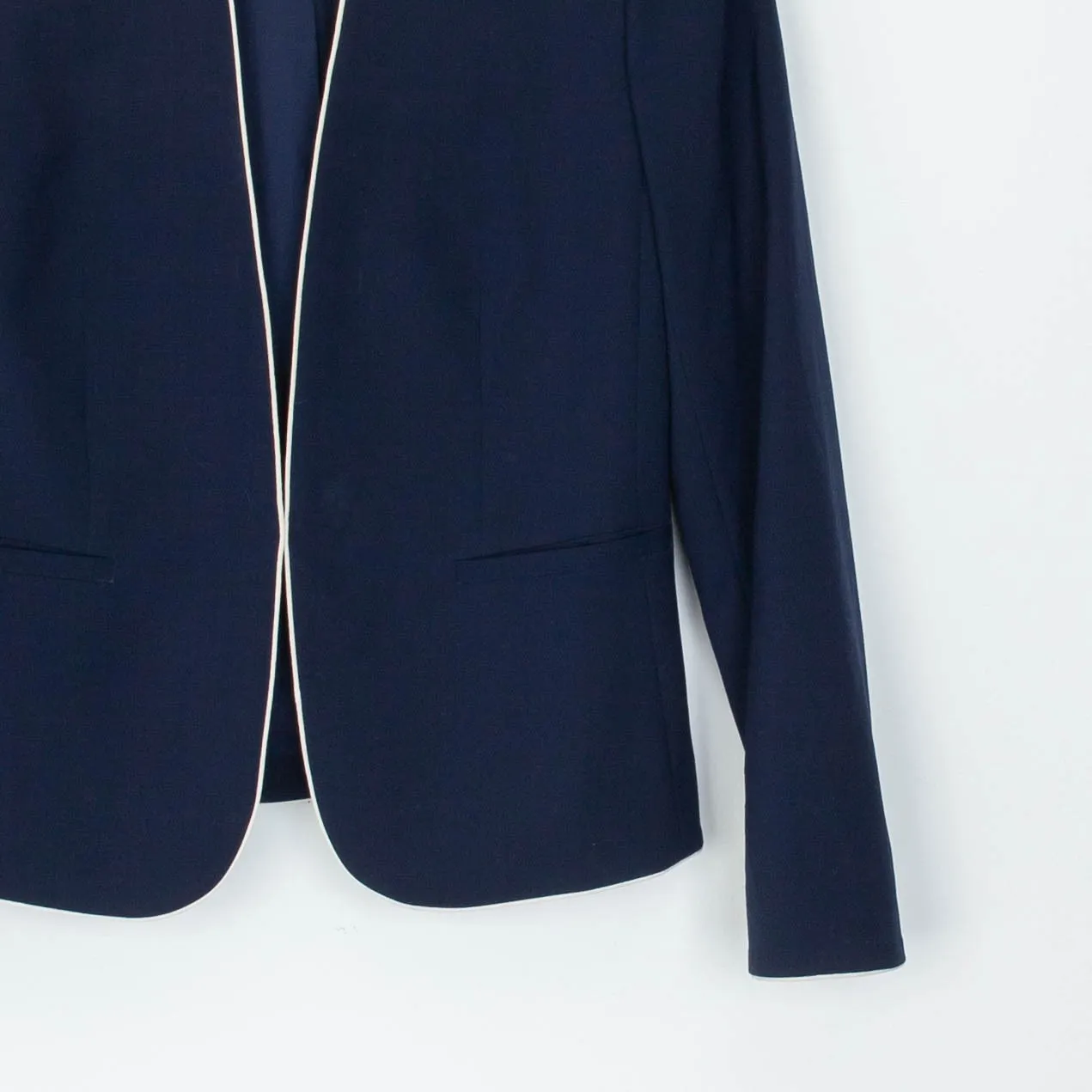 J. Crew‎ Womens Collarless Bi Stretch Wool Blazer Size 2 Blue Trim Career Office - Image 3