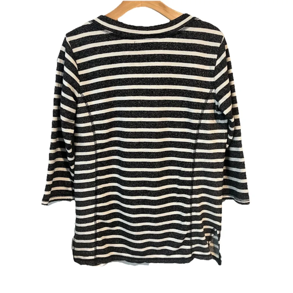 Liz Claiborne Sweater Blouse Womens Size M Black White Striped Kangaroo Pocket - Image 8