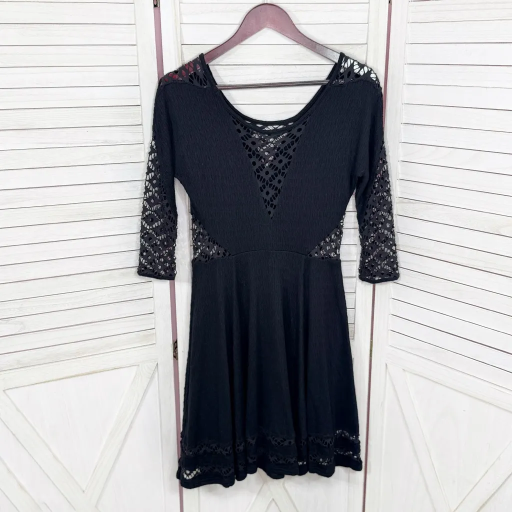 Free People To The Point Lace Cutouts Stretch Skater‎ Dress Black Small Gothic - Image 10