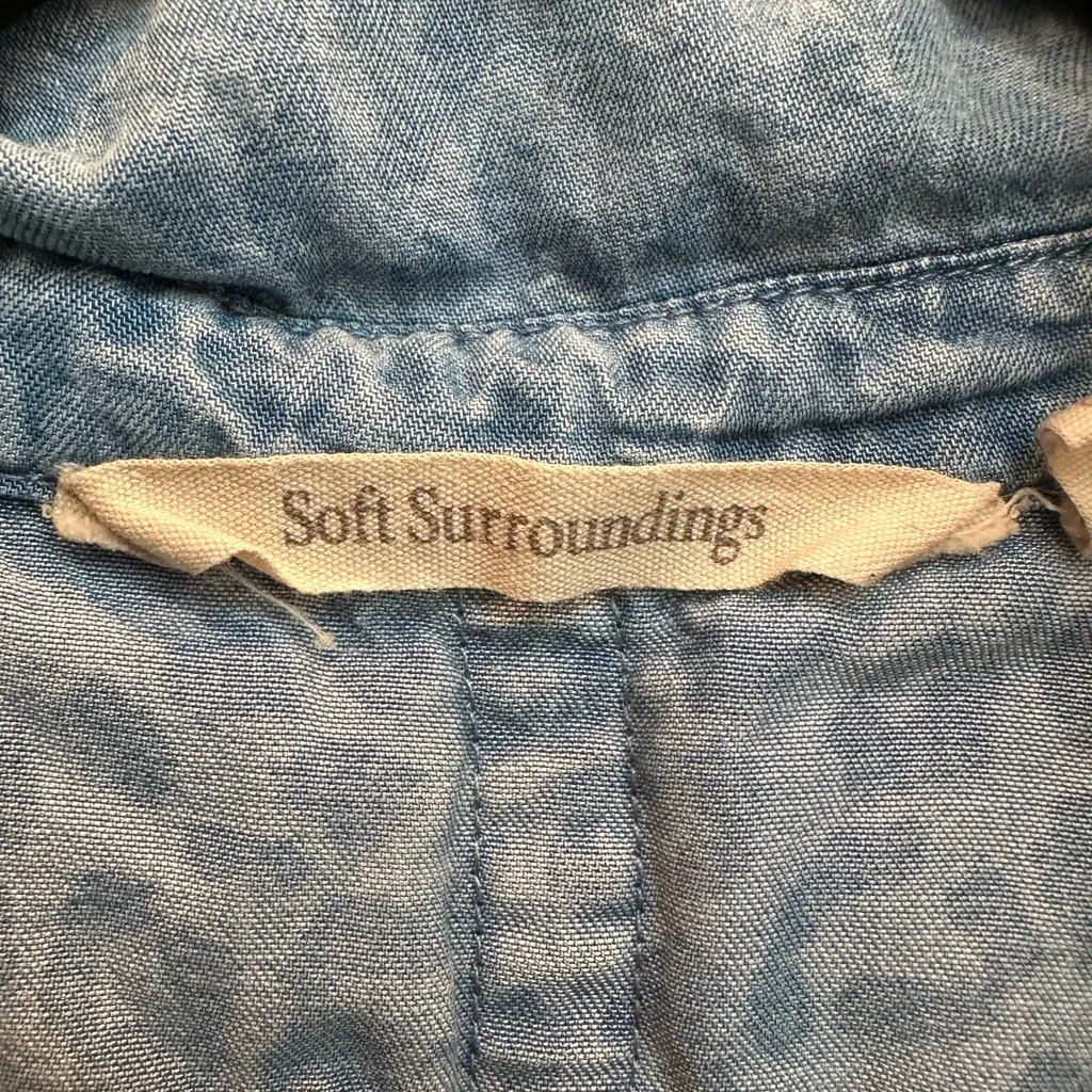 Soft Surroundings Button Down Denim Cheetah Print Roll Tab Blouse Plus Size 2X - Image 11