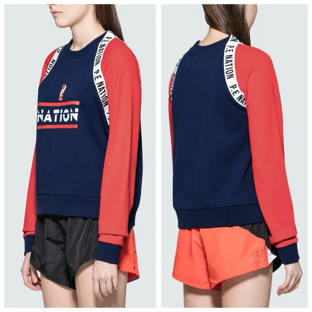 P.E Nation The Wembly Sweatshirt, (REVOLVE Collection) Navy & Red Cotton sz. S Blue - Image 12