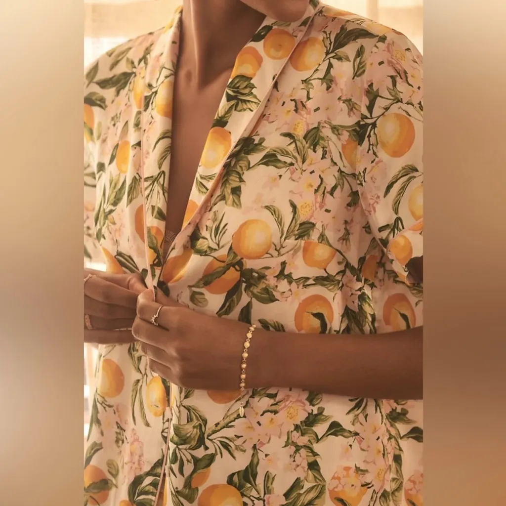 Anthropologie Lemon Print Pajama Set Short Sleeve Shorts Pockets Floral Size XS - Image 7
