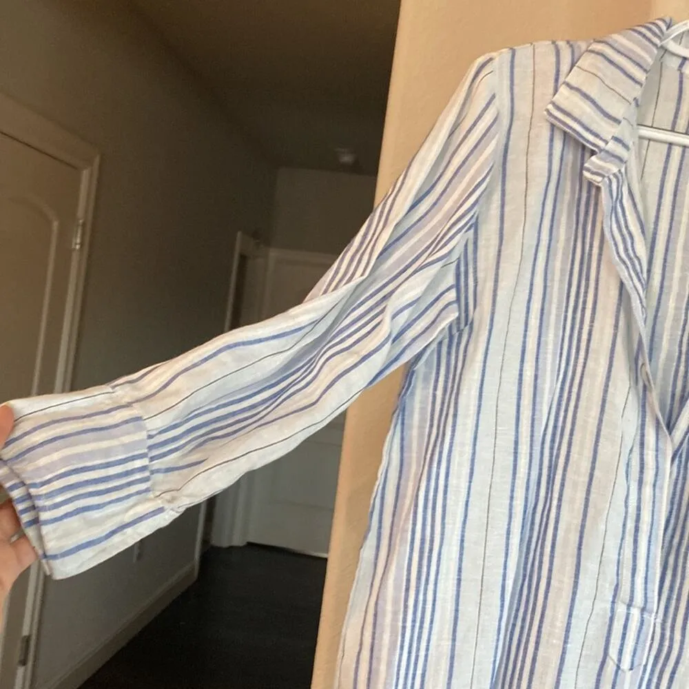 CP Shades shirt tunic beach cover up linen vacation coastal blue white sz S - Image 3