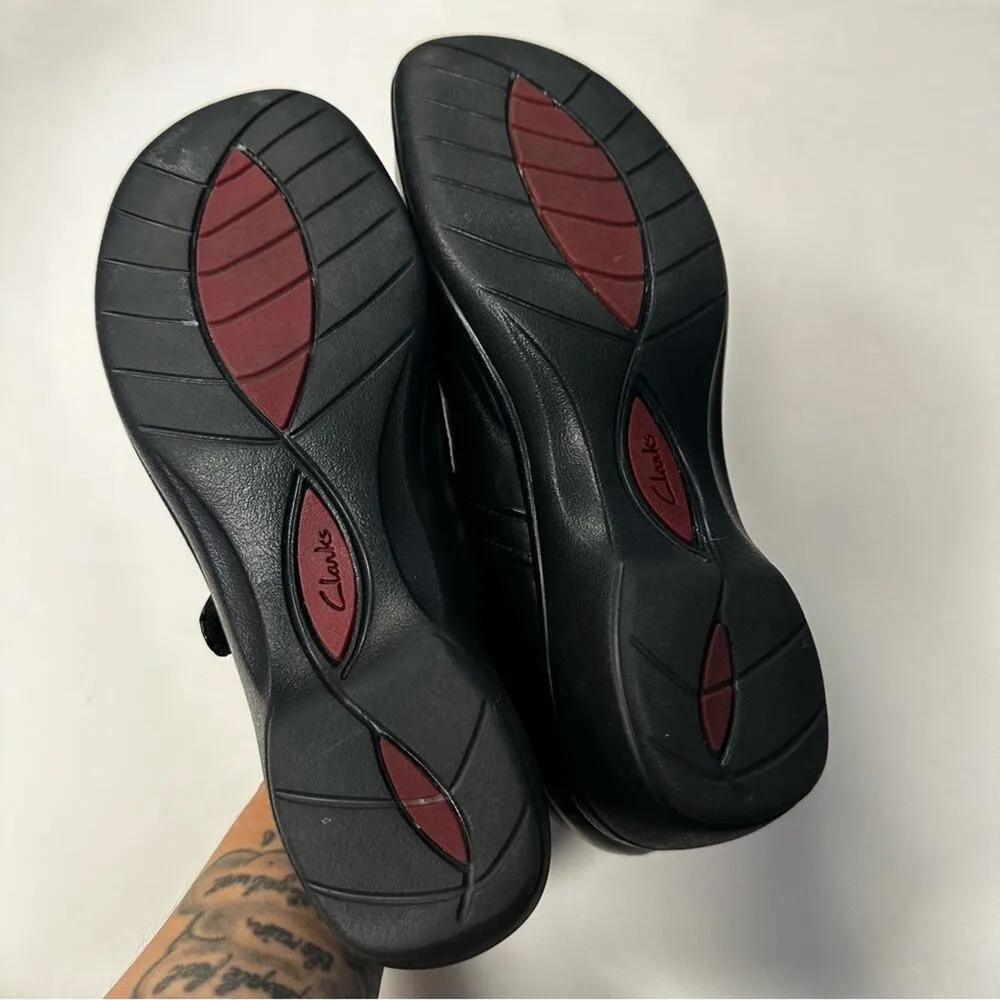 Clarks Artisan Mary Jane Shoes Womens 9.5 Black Leather Comfort Wedge Heels - Image 5