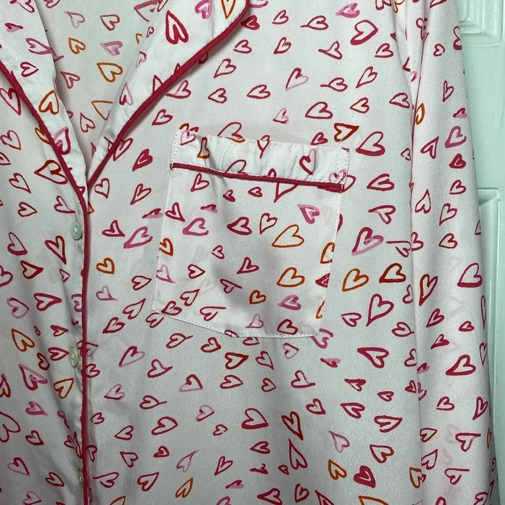 Joie | Heart Print Button Down Long Sleeve Sleep Shirt Nightgown Sz Small - Image 4