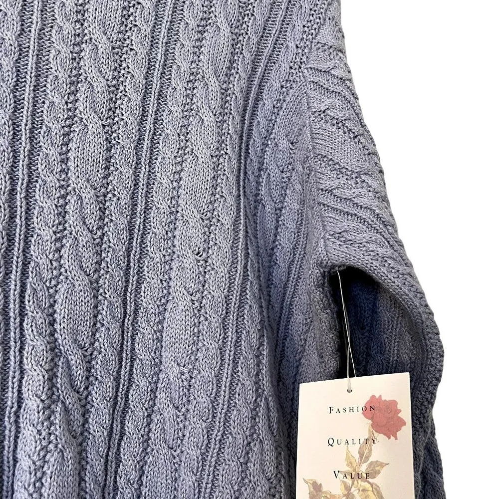 NWT Lord and Taylor cotton sweater blue knit turtleneck top padded shoulders - Image 3