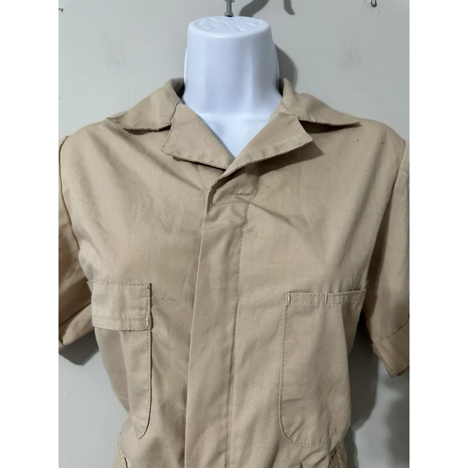 BERNE P700 Heritage Short Sleeve Coverall Romper Jumpsuit Shorts Women's Size S Tan - Image 3