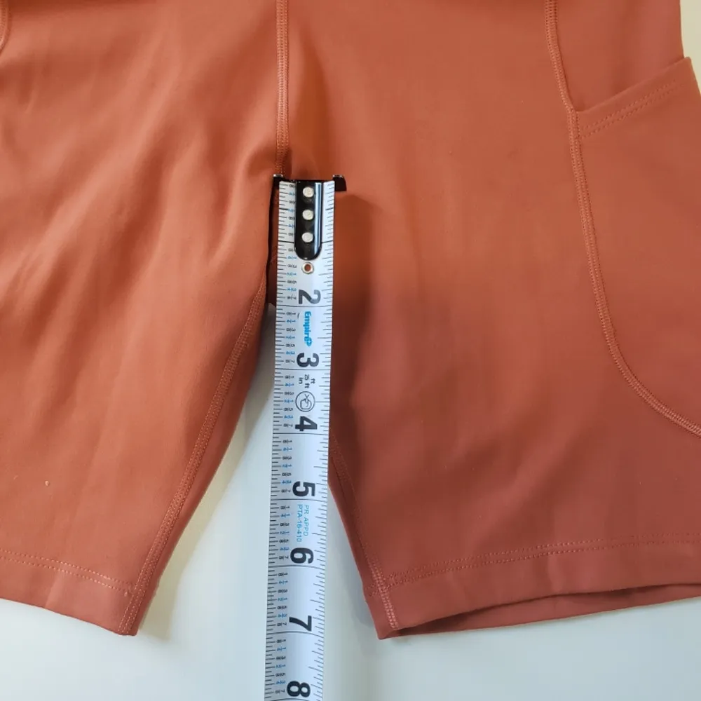 Nike Dri-Fit One High Waisted 8” Orange Biker Shorts With Pockets Sz S NWT - Image 6