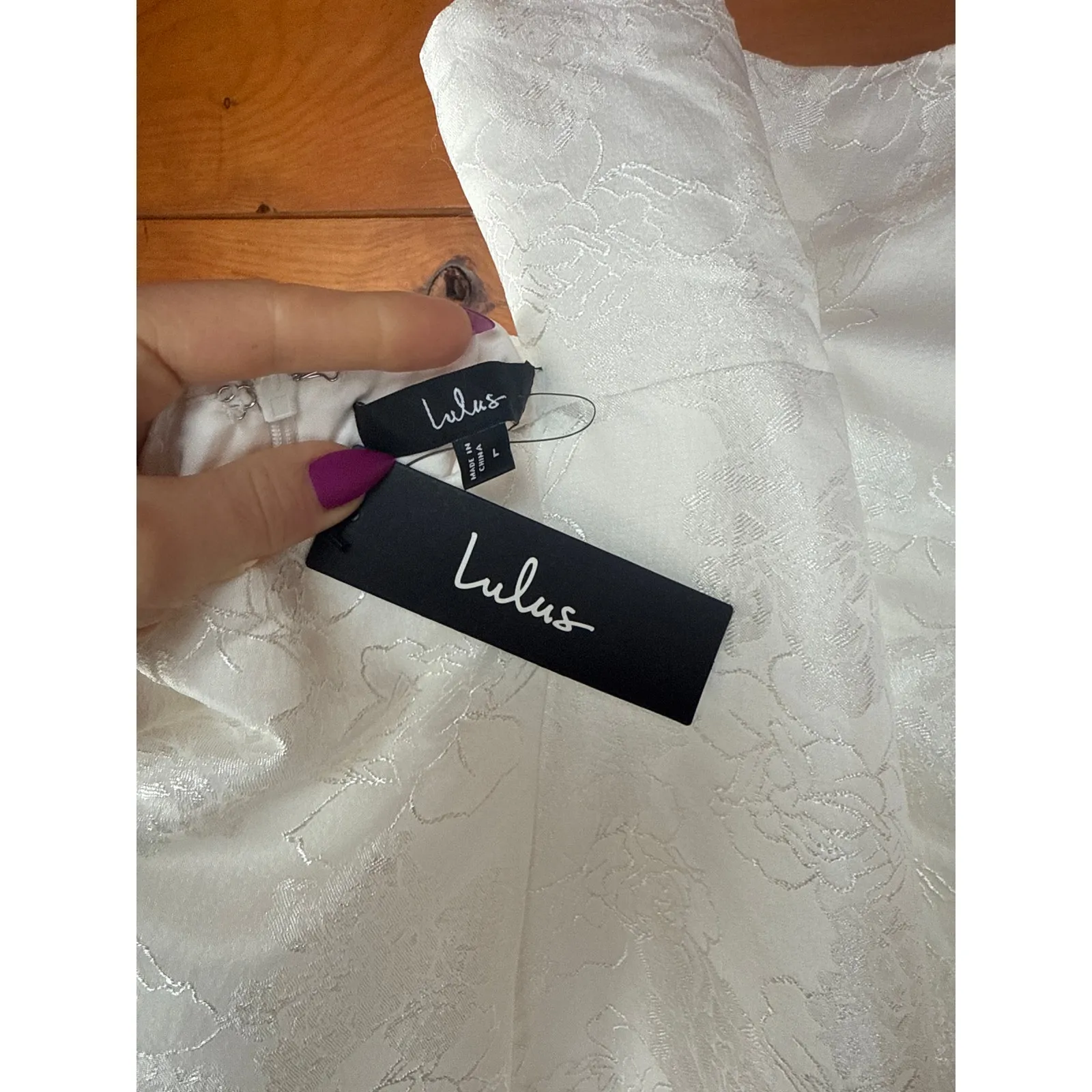 NWT Lulus Perfectly Flirtatious White Floral Jacquard Tie-Back Mini Dress Sz L - Image 6