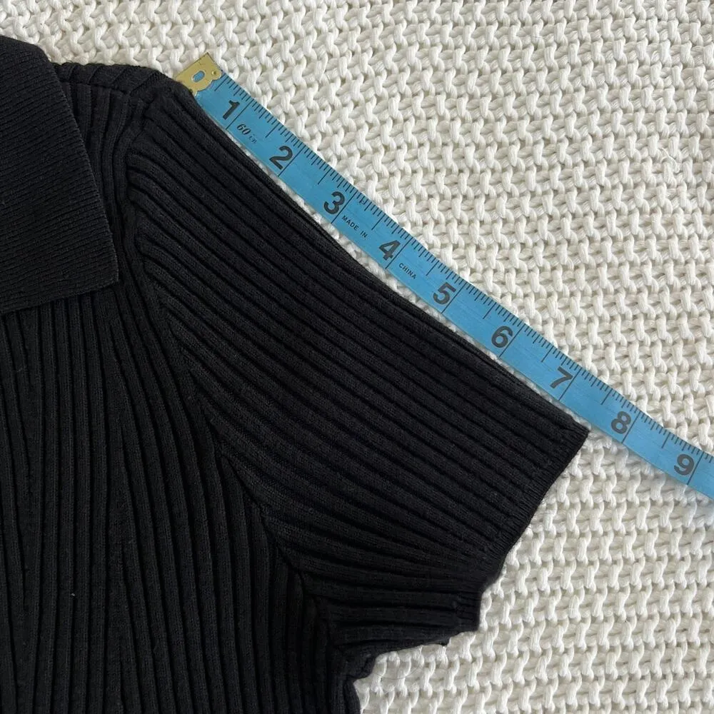 Abercrombie & Fitch Black Polo Elevated Ribbed Knit Mini Dress Size Small Tall - Image 8