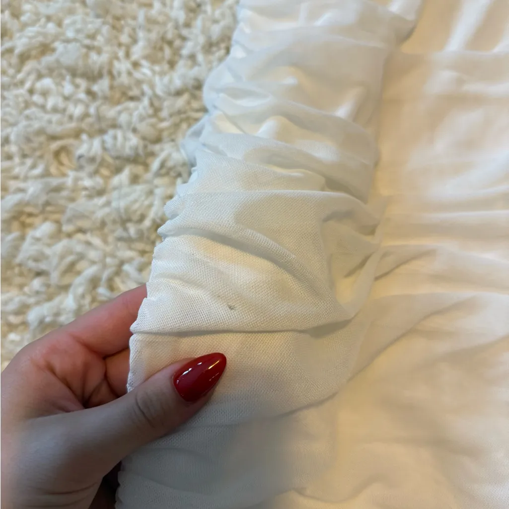 Forever 21 Rhinestone Elegant White Ruched Dress - Image 4