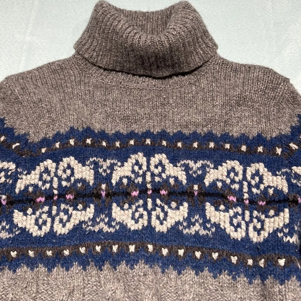 Carroll Reed Turtleneck Sweater 100% Wool Fair Isle Fisherman Core Gray Size L - Image 4