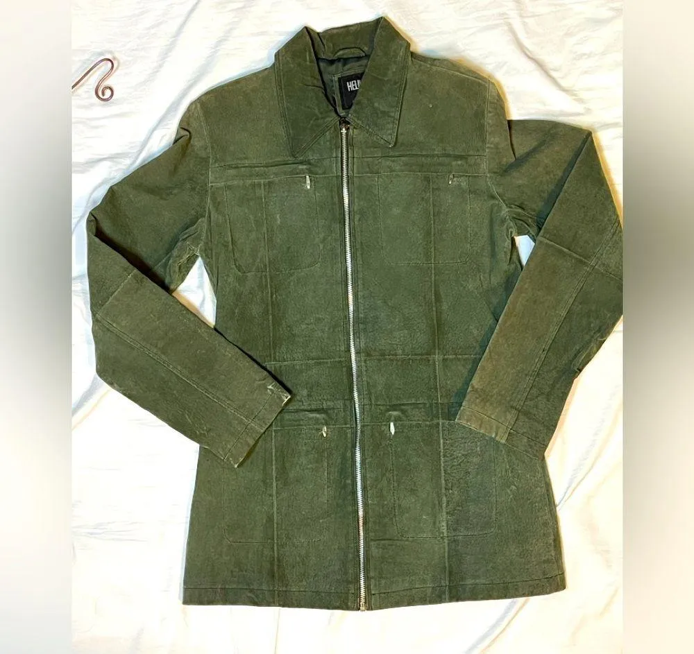 Helium genuine leather green suede outerwear Small NWOT - Image 2