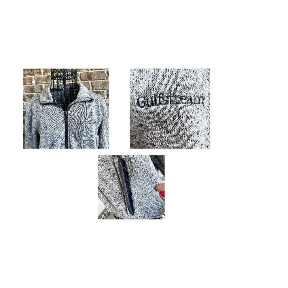 Vintage Ladies  Gulfstream Cardigan Large Sweater Gray Front Zip Embroid… - Image 2