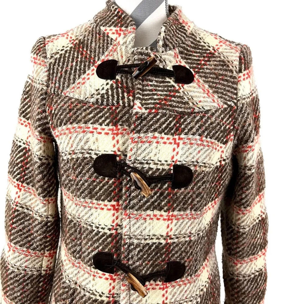 Liquid Brown and Orange Plaid Wool Blend Coat - Image 2