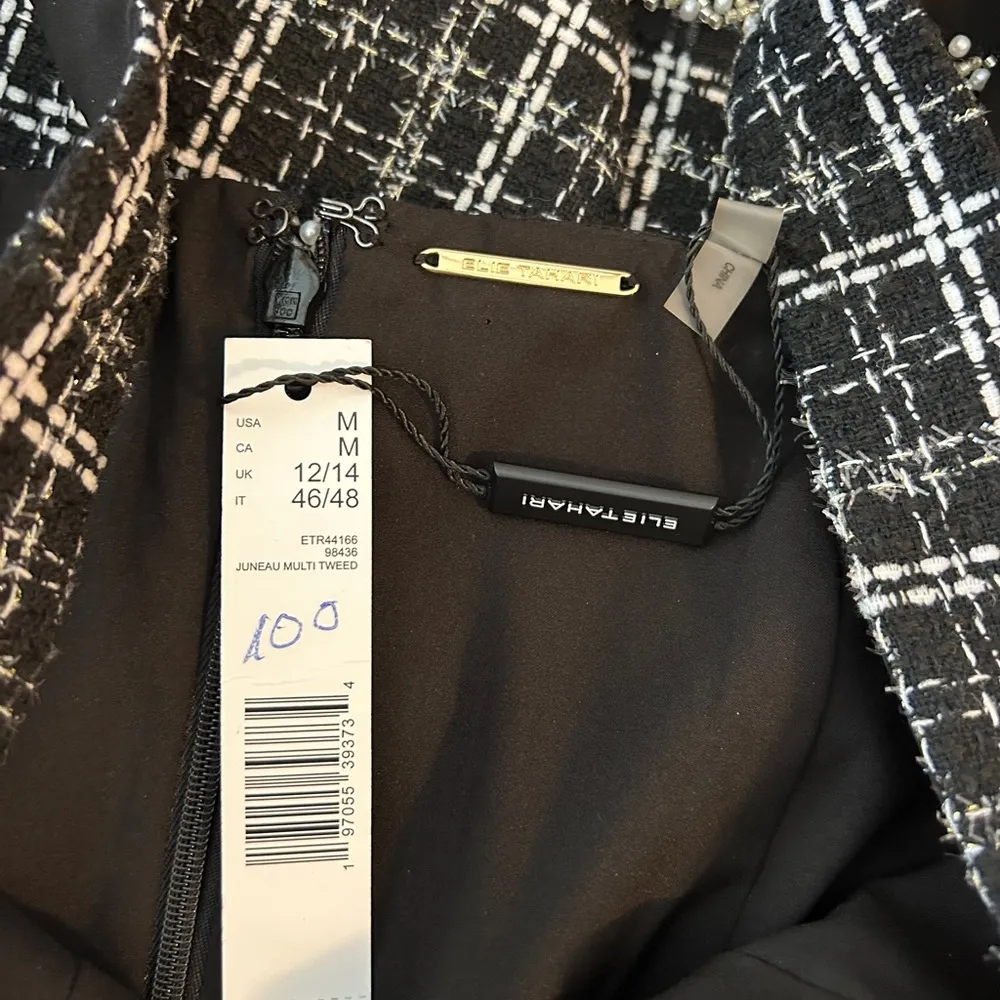 Elie Tahari Juneau multi tweed embellished‎ pearl beaded dress size Med NWT - Image 4