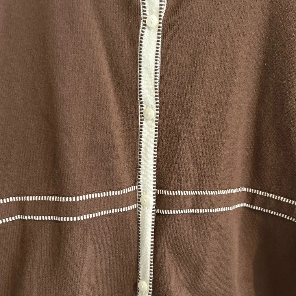 Ann Taylor Loft Colorblock Cardigan Brown Cream Size L - Image 3