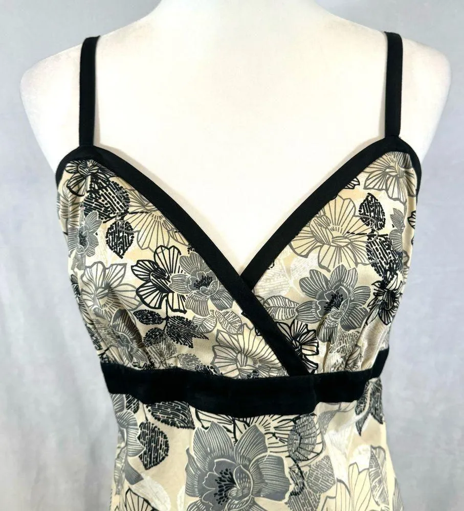 New York & Company 100% cotton tan black & gray floral print midi dress size 10 - Image 2