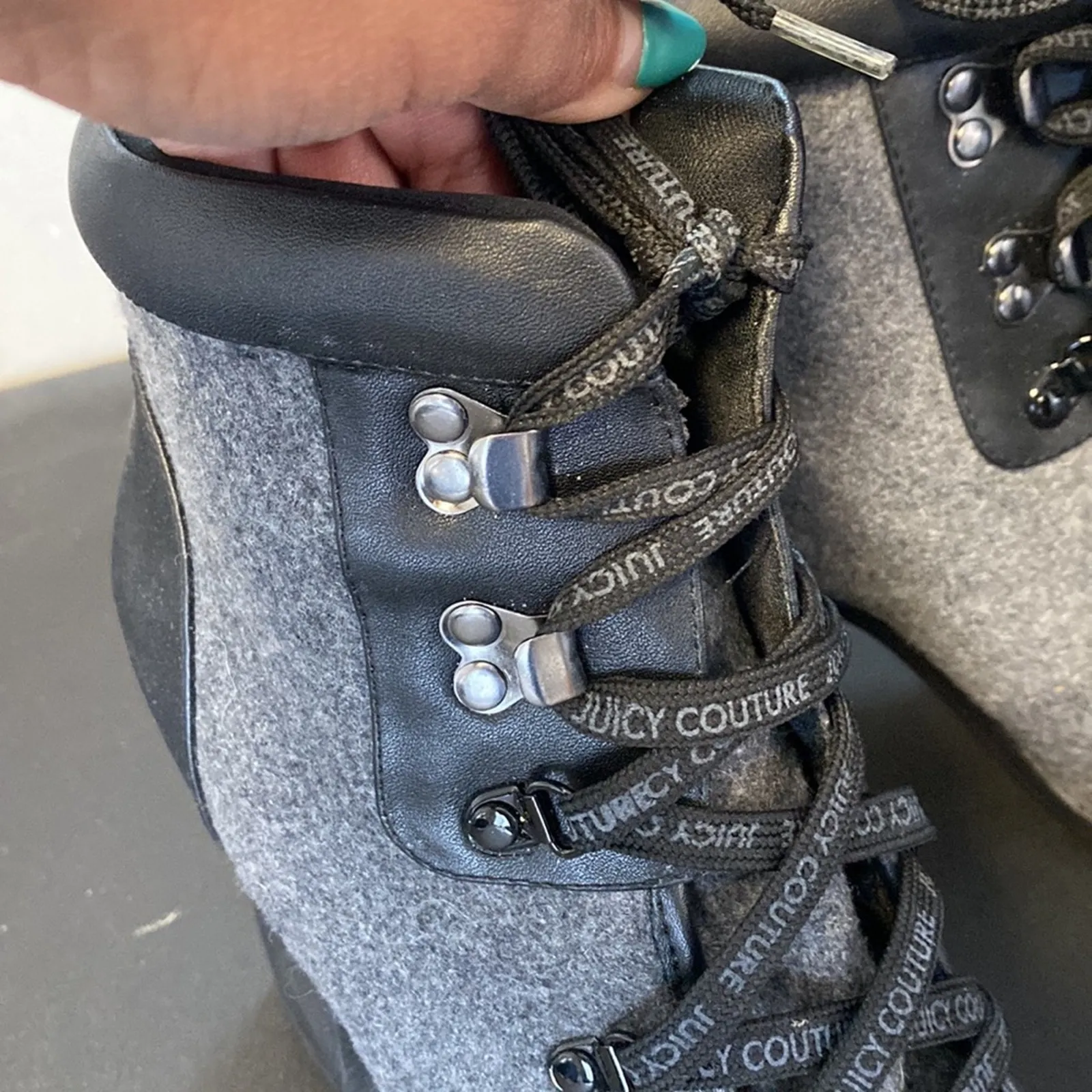 Juicy Couture black grey ankle lace up chunky heel boots True Y2K size 10 - Image 6
