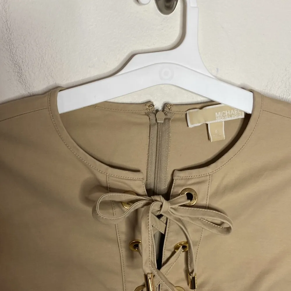 Michael Michael Kors tan lace up cotton blend shift t-shirt dress size 6 - Image 4