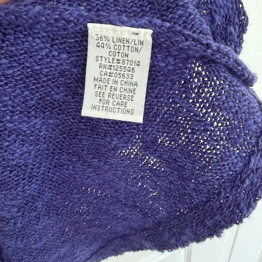 Habitat Pullover Sweater Linen Blend S Purple 3/4 Sleeve Open Knit Womens - Image 5