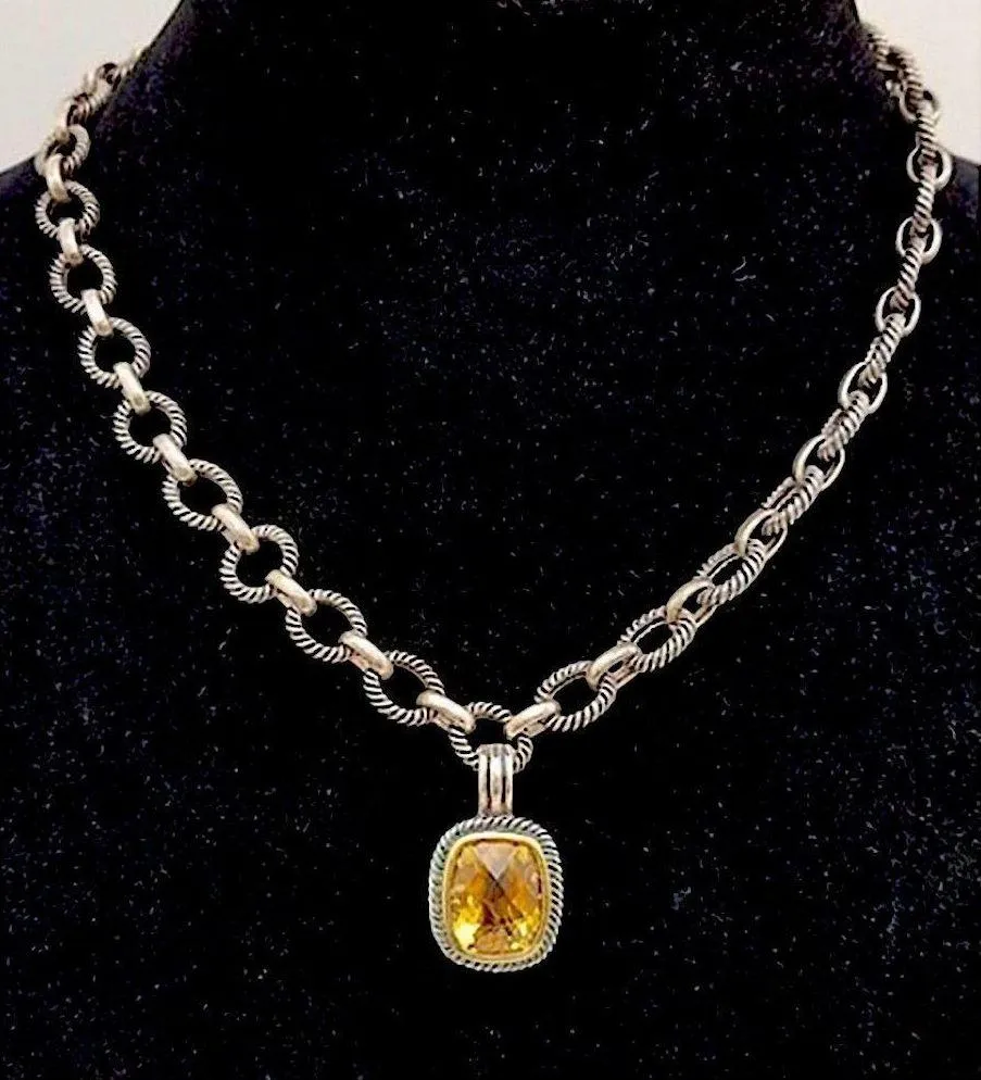 Artisan Cushion Cut Citrine Sterling Silver Rope Cable Link Necklace - Image 6