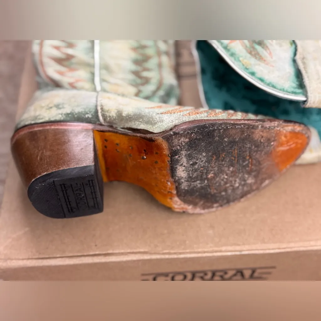 Corral Turquoise and Brown Western Boots Size 7M - Image 3