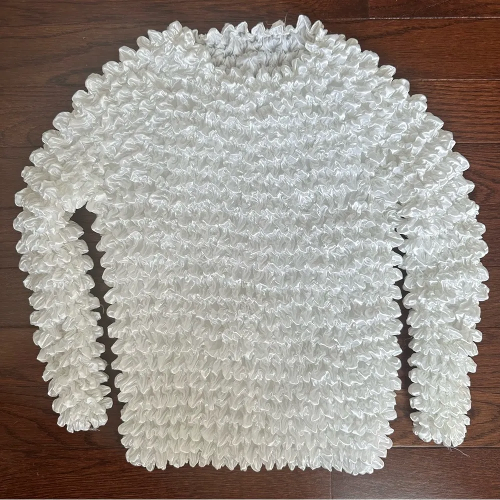90s Vintage Y2k Bubble Popcorn White Long Sleeve Top - Image 5