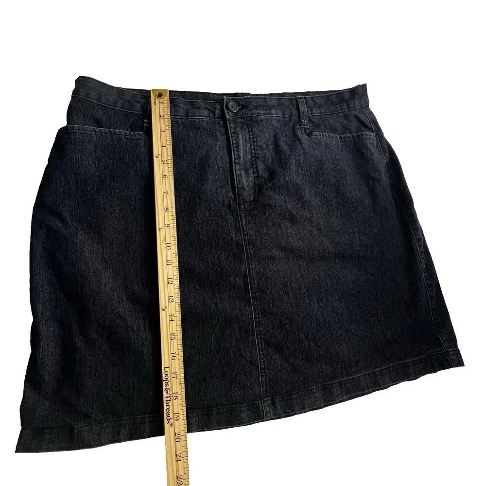 Lee Riders Womens Skirt Denim Midrise Stretch black Button Zipper short 18W M. - Image 4