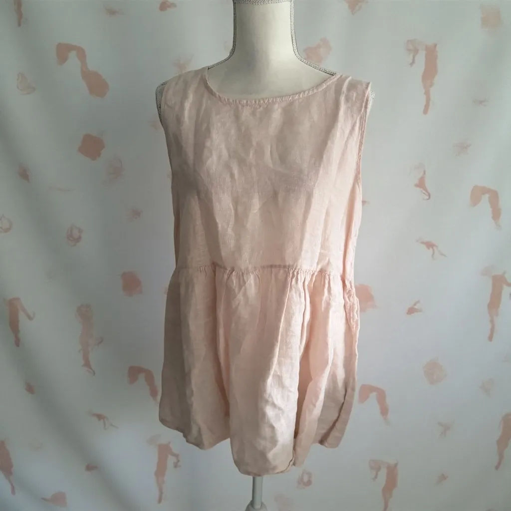 FRANCESCA BETTINI Pink Linen Peplum Tank Top Size Medium - Image 3