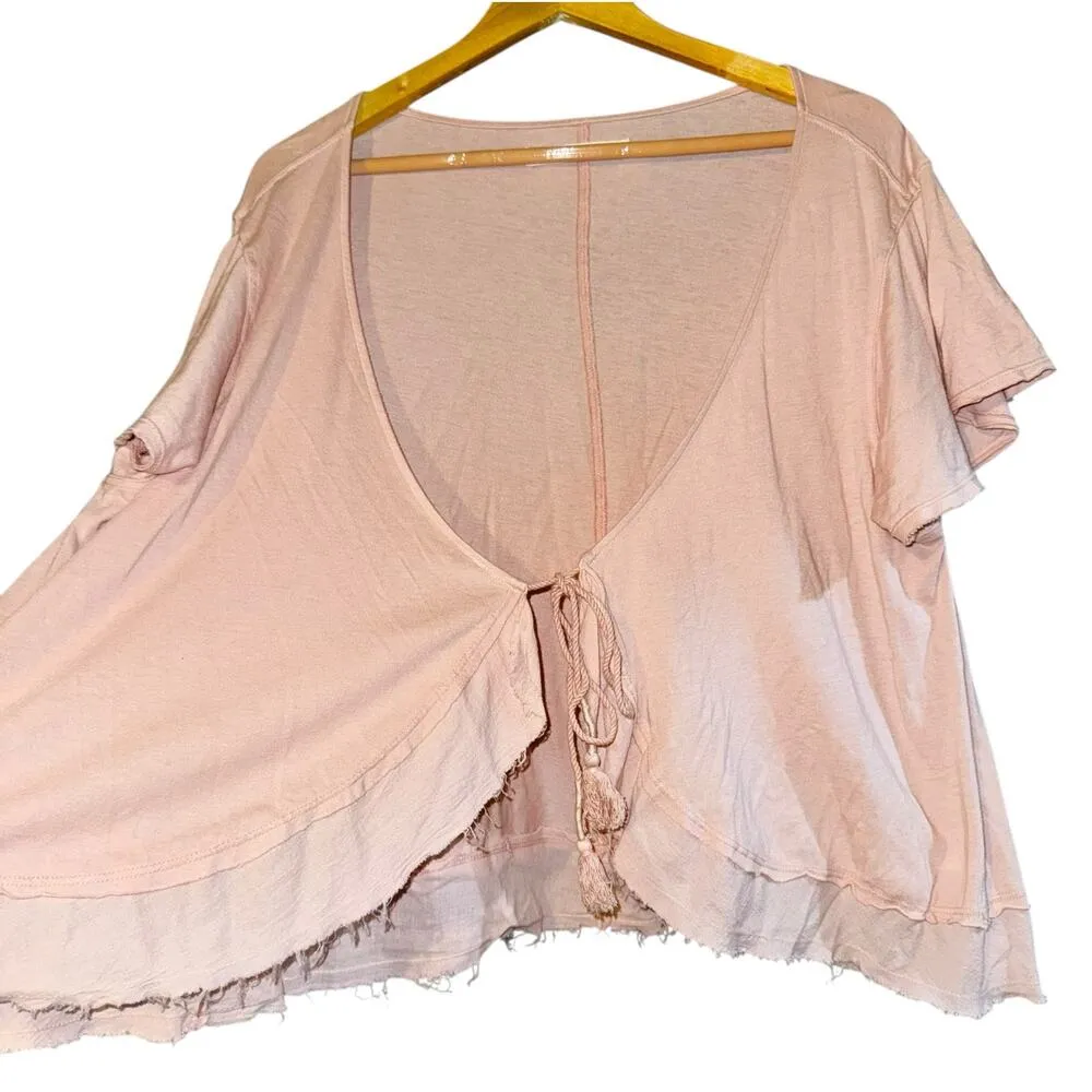 Free People Knot Me Tie Front Cropped Shirt Womens LG Ballet Flutter Feminine - Image 2