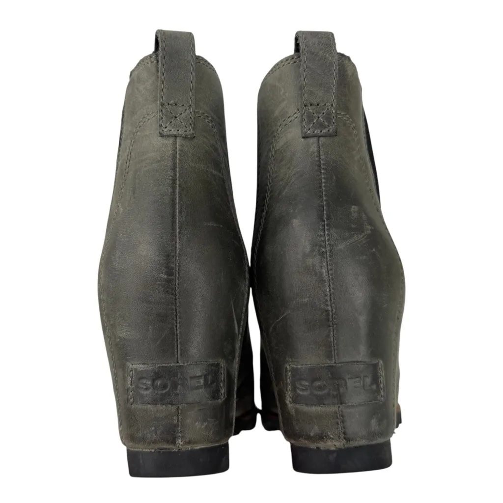 Sorel Lea Hidden Wedge Chelsea Ankle Boots Gray Leather Pull On Waterproof Size 8 - Image 15