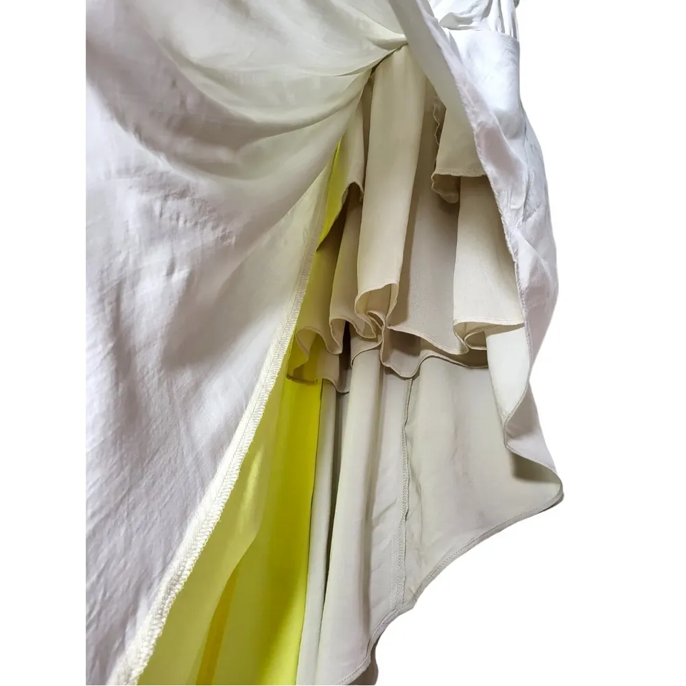 BCBGeneration Asymmetrical Hem Open Back High Low Dress in Chalk Grey/Yellow - Image 8