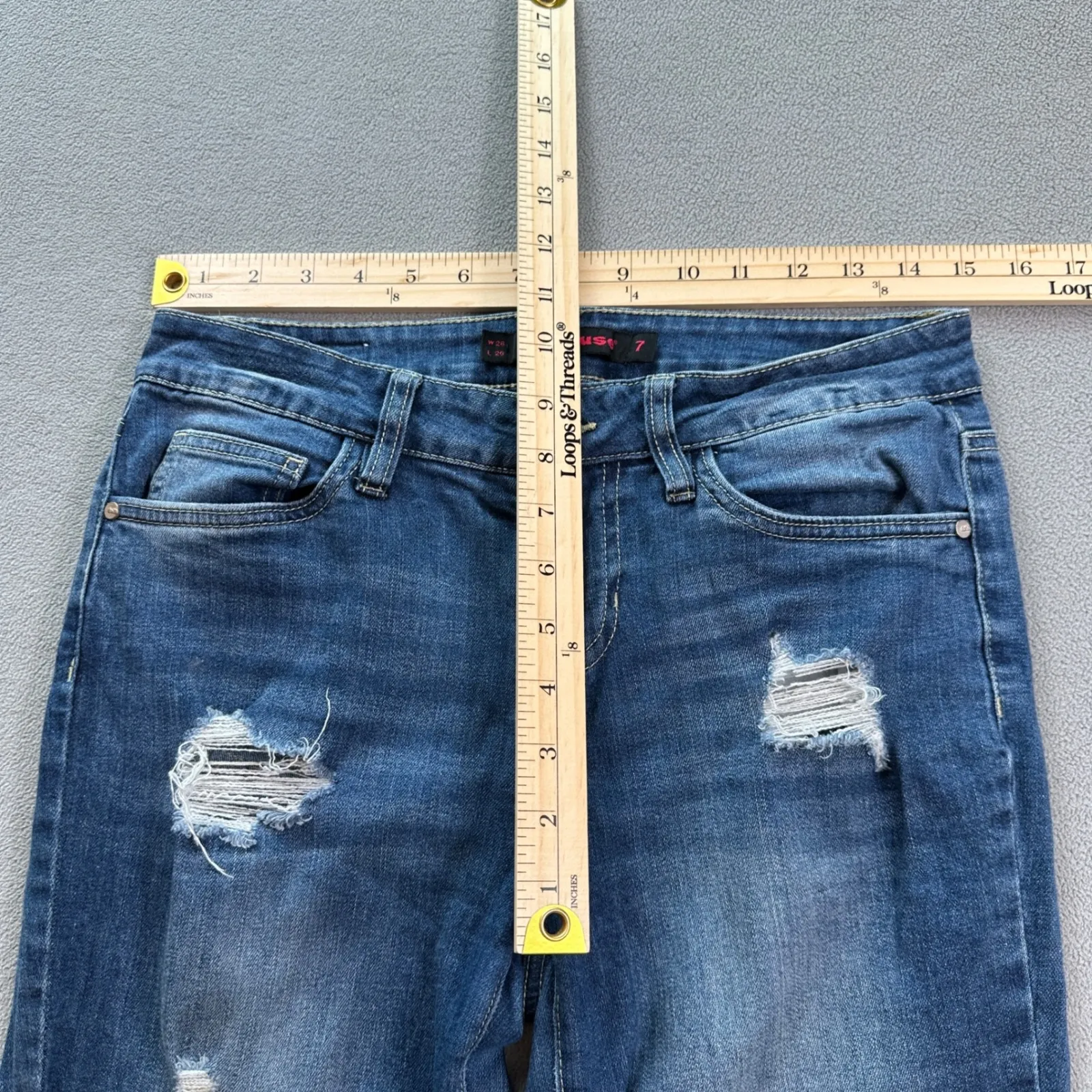 Dollhouse Jeans Womens 7 30 Blue Distressed Ripped Bootcut Medium Wash Mid Rise - Image 3
