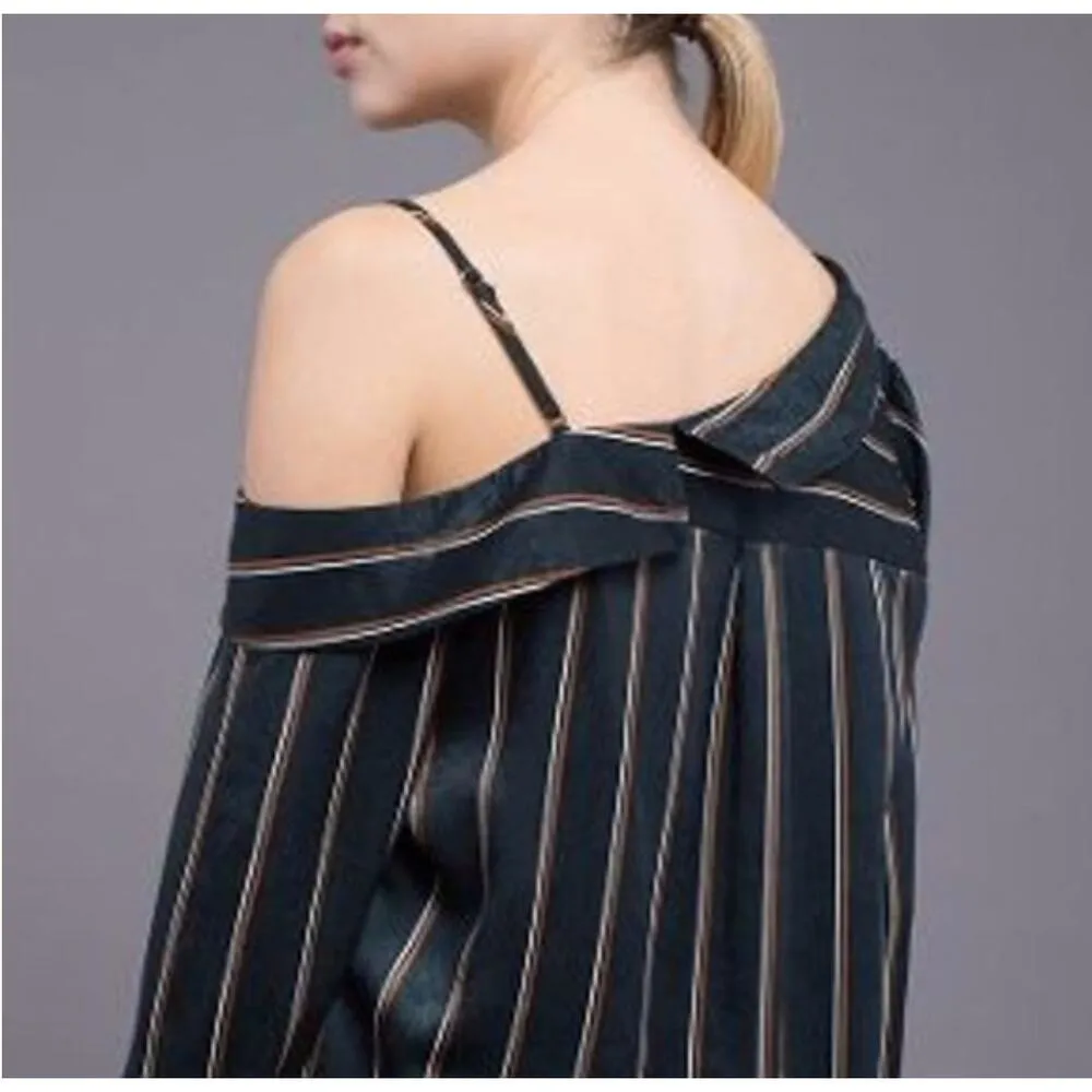 J.O.A Los Angelos Top Women Small Black Striped Cold Shoulder Asymmetric - Image 3