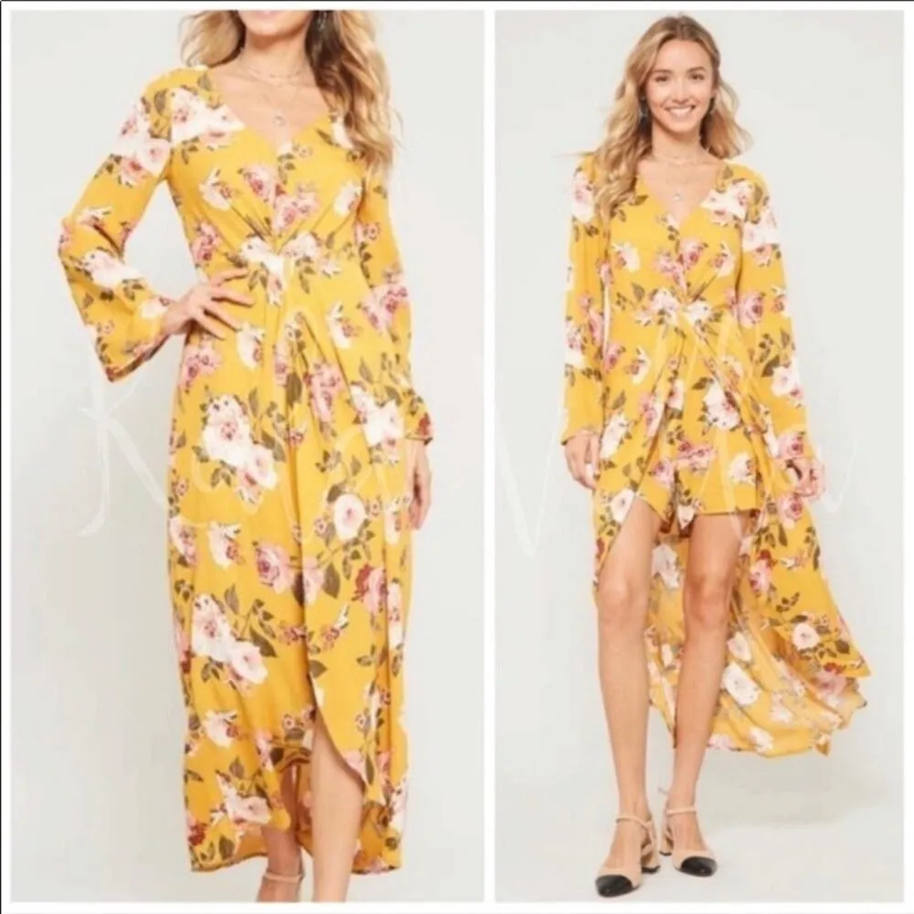 Iris Basic Mustard Floral Romper Dress - Image 7